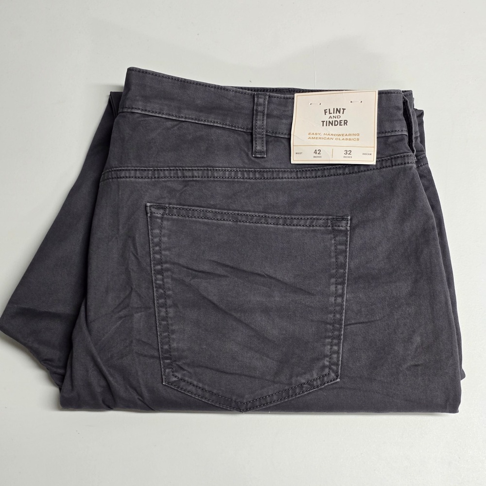 Flint and Tinder Pant Men's 42x32 Grey Athletic Tapered Fit Chino Trousers
